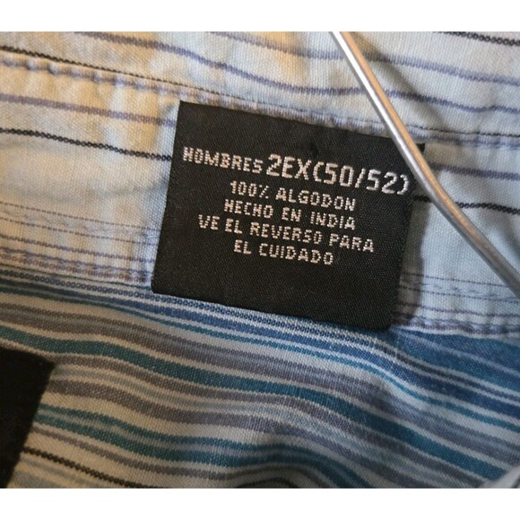 Mens No Boundaries Button Up Blue Striped Long Sleeve Dress Shirt 2XL XXL Top - Picture 10 of 16
